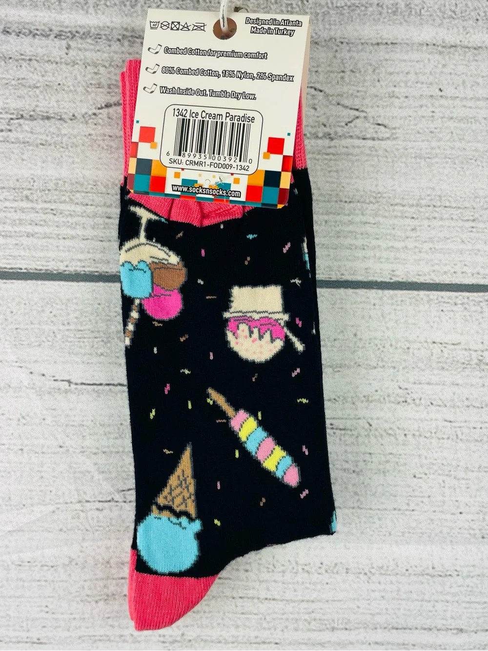 Socks n Socks Mens One Size Ice Cream Paradise Food Theme Crew Socks - NEW